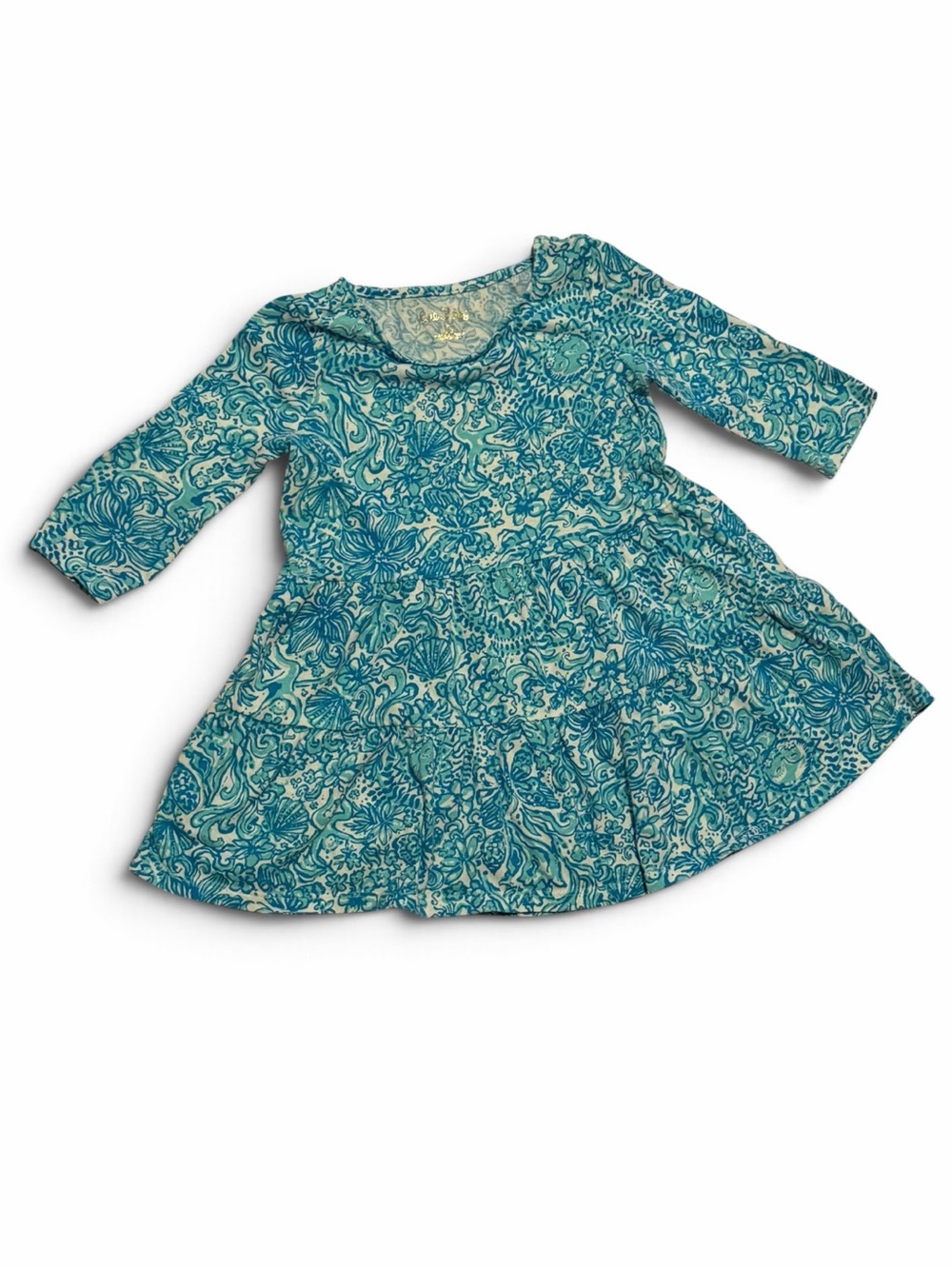 Lilly Pulitzer Teal Paisley-Print Long Sleeve Dress Girls Sz. XS 2-3